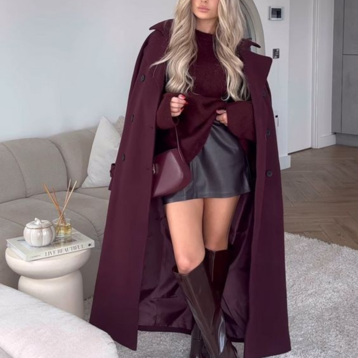 Drune | Damen Lange Winterjacke mit Gürtel und Doppelter Knopfverschlus