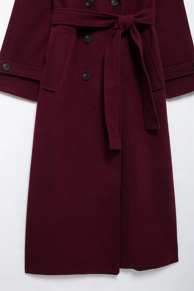 Drune | Damen Lange Winterjacke mit Gürtel und Doppelter Knopfverschlus