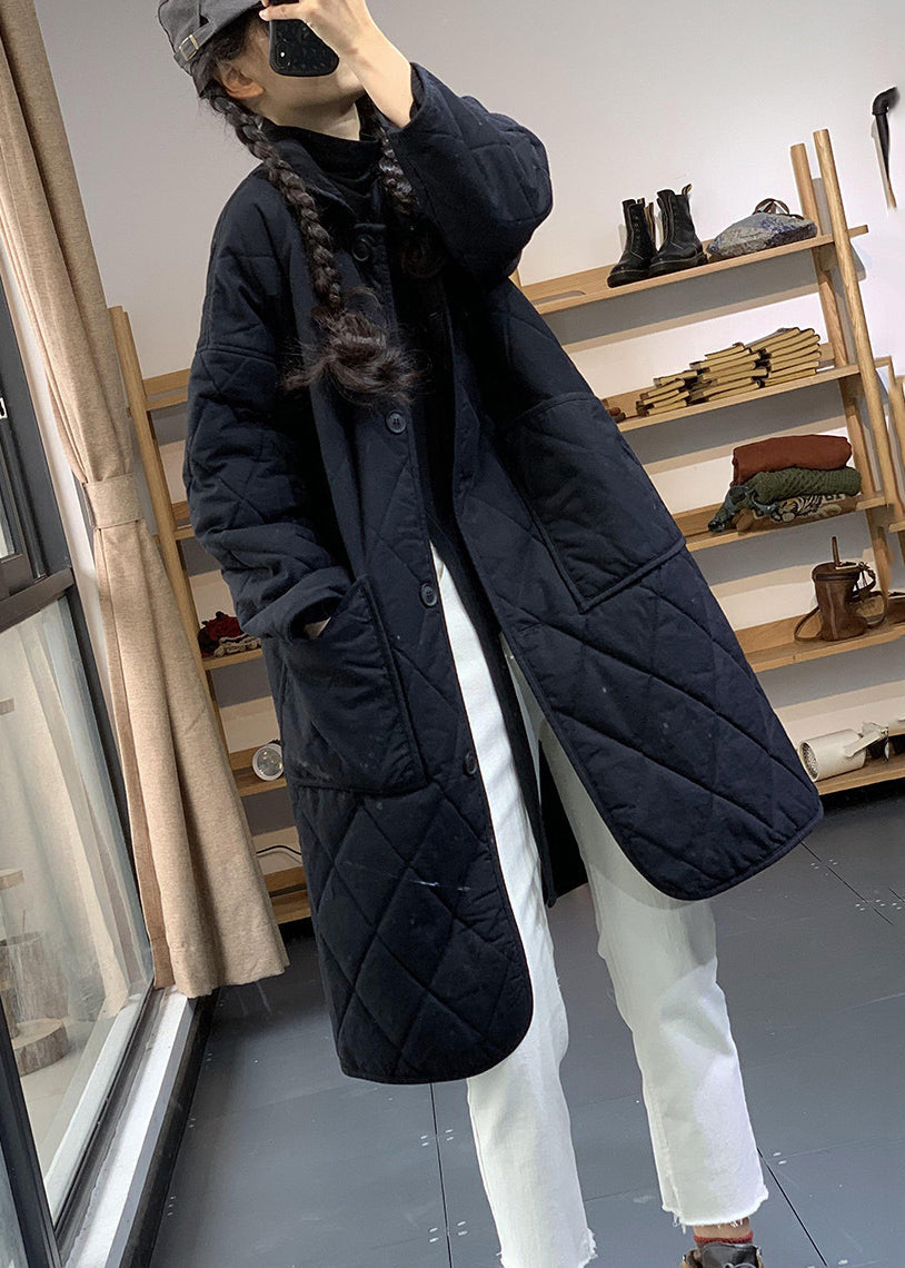 Drune | Schwarze Oversized Gemütliche Feine Baumwollgefüllte Damen Wintermäntel