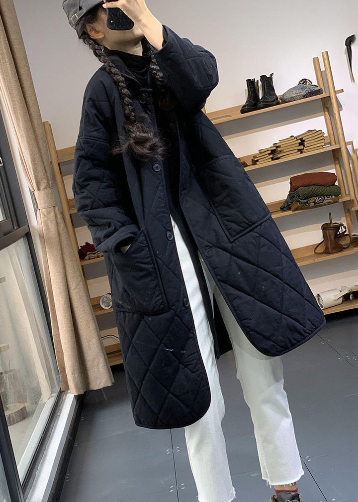 Drune | Schwarze Oversized Gemütliche Feine Baumwollgefüllte Damen Wintermäntel