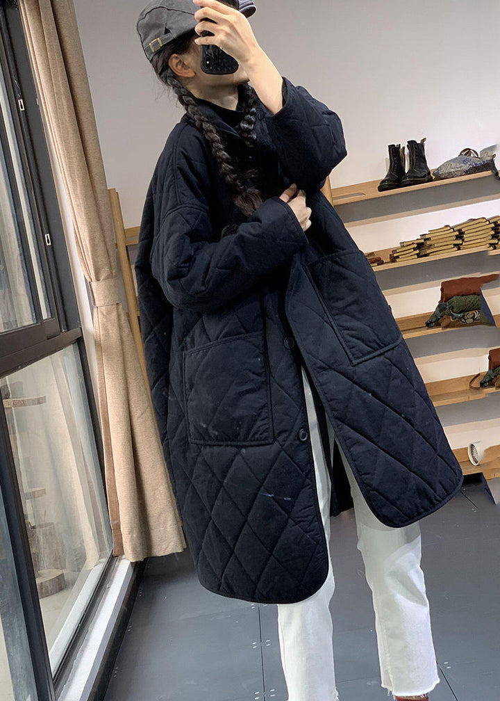 Drune | Schwarze Oversized Gemütliche Feine Baumwollgefüllte Damen Wintermäntel