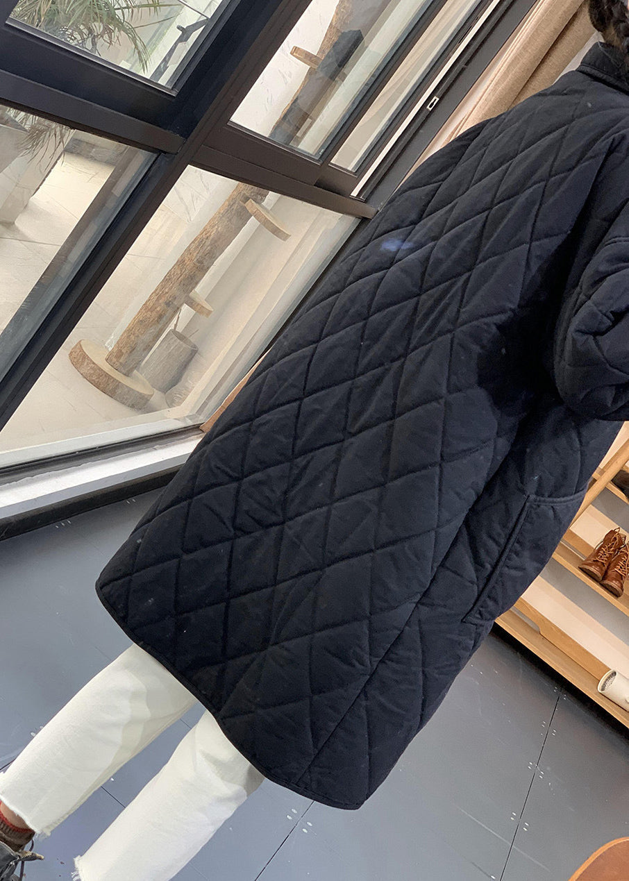 Drune | Schwarze Oversized Gemütliche Feine Baumwollgefüllte Damen Wintermäntel
