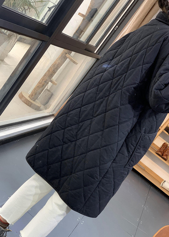 Drune | Schwarze Oversized Gemütliche Feine Baumwollgefüllte Damen Wintermäntel