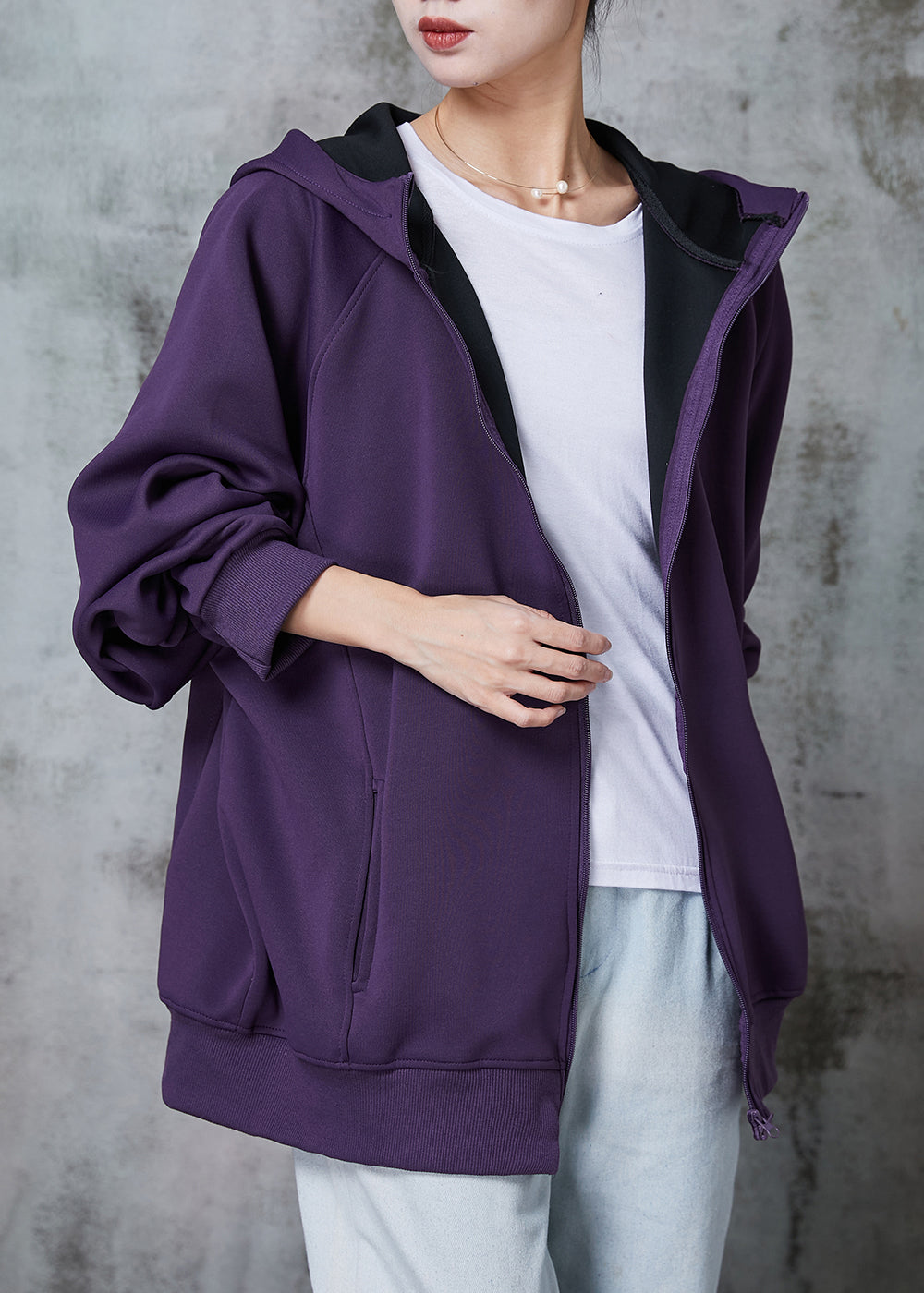Drune | Matte lila Kapuzenjacken mit Taschen aus Baumwoll-Sweatshirt