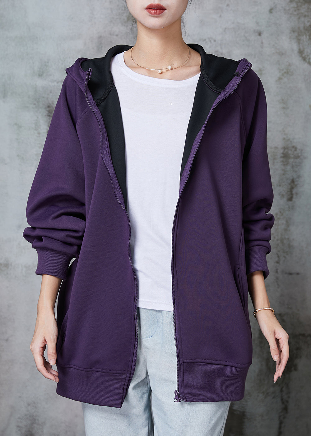 Drune | Matte lila Kapuzenjacken mit Taschen aus Baumwoll-Sweatshirt