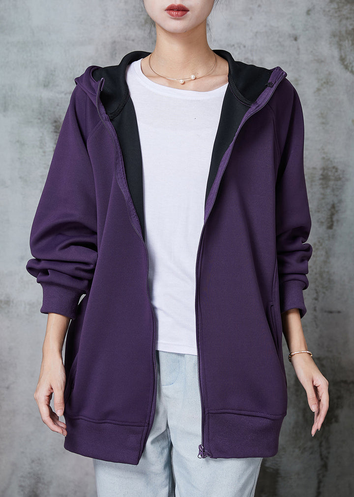 Drune | Matte lila Kapuzenjacken mit Taschen aus Baumwoll-Sweatshirt