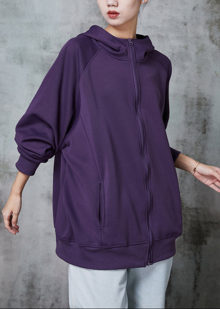 Drune | Matte lila Kapuzenjacken mit Taschen aus Baumwoll-Sweatshirt