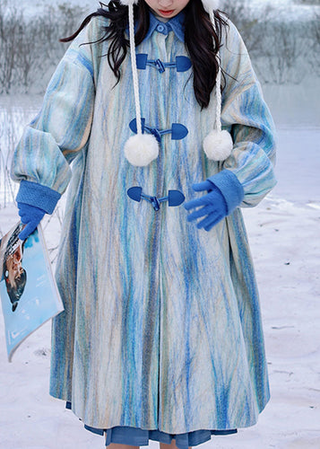 Drune | Gradientfarbe Meerblau Peter-Pan-Kragen Knopf Dicke Wolltrenchcoats Winter
