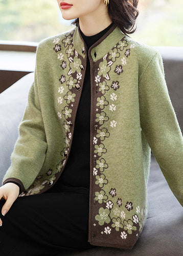 Drune | Grüner Knopf-Druck Patchwork Strickmäntel