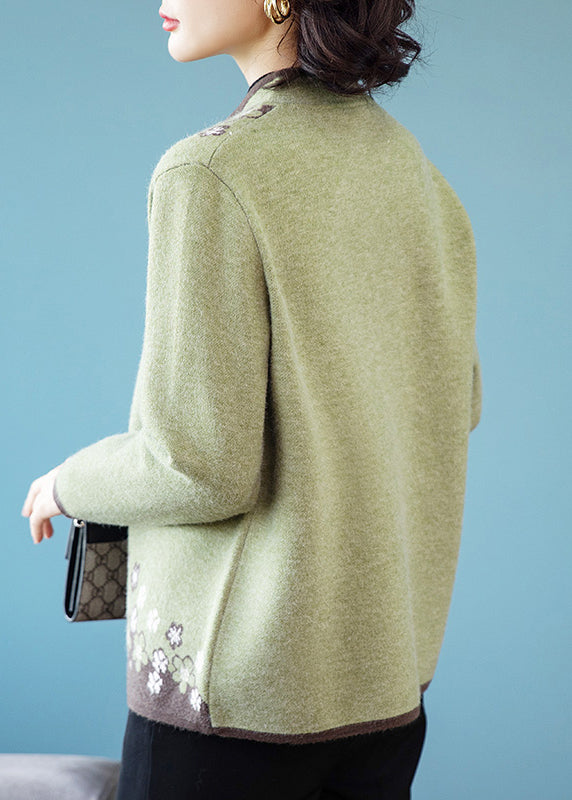 Drune | Grüner Knopf-Druck Patchwork Strickmäntel
