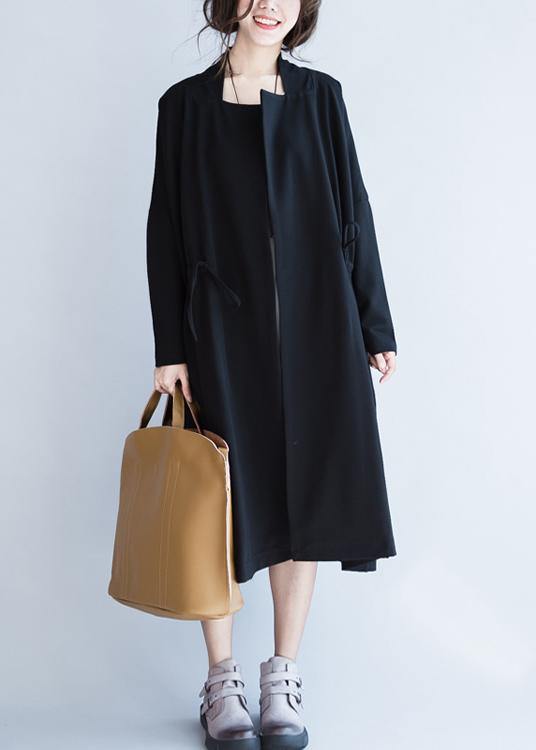 Drune | Notched Zugverschluss Mode Mäntel Damen Blusen schwarze lockere Oberbekleidung