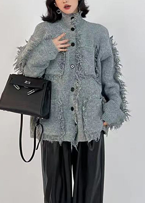 Drune | Rote Knopf Taschen Baumwoll Strickmäntel Langarm