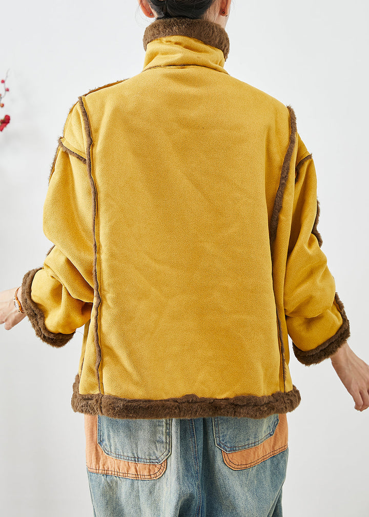 Drune | Gelbe Revers Doppeltbreasted Fleece Wolle Gefütterte Mäntel Winter