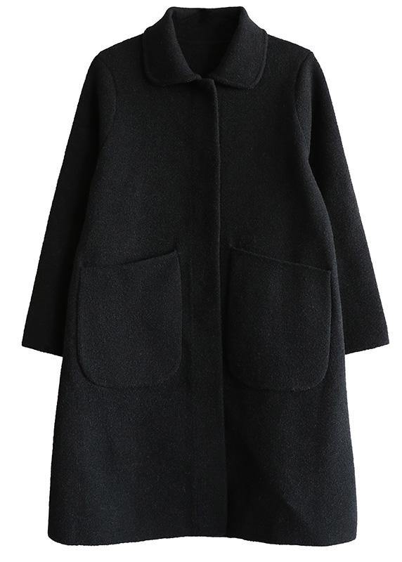 Drune | Chic Mantel schwarz aus Baumwolle mit elegantem Reverskragen