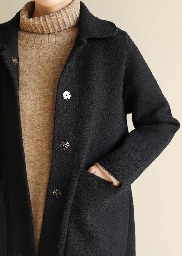 Drune | Chic Mantel schwarz aus Baumwolle mit elegantem Reverskragen