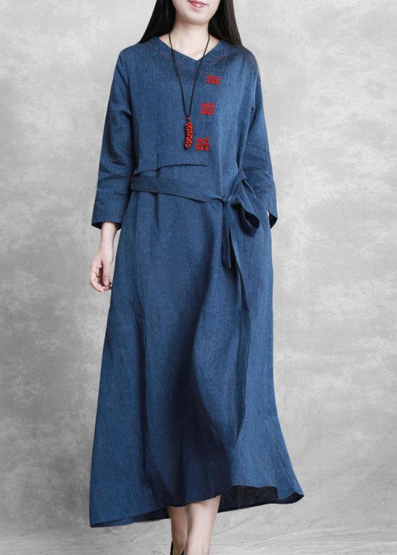 Drune | blauer feiner Boxmantel Stoffe O-Ausschnitt Krawatte Taille Jacken