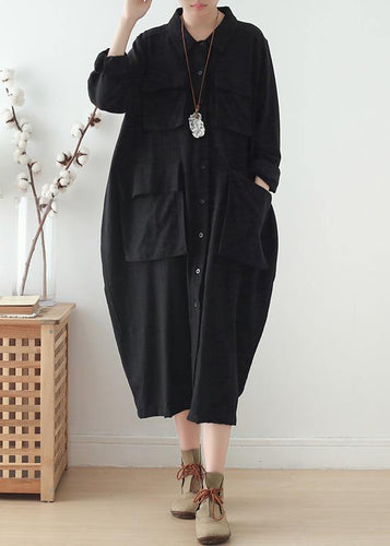 Drune | Revers-Taschen Plus-Size-Kleidung für Frauen schwarze Knie Frauenmäntel