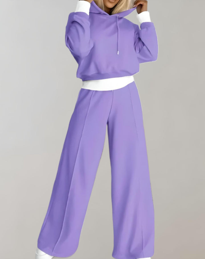 Drune | Delige Set von Einem Zweifarbigen Hoodie und Einer Hose mit Weitem Bein