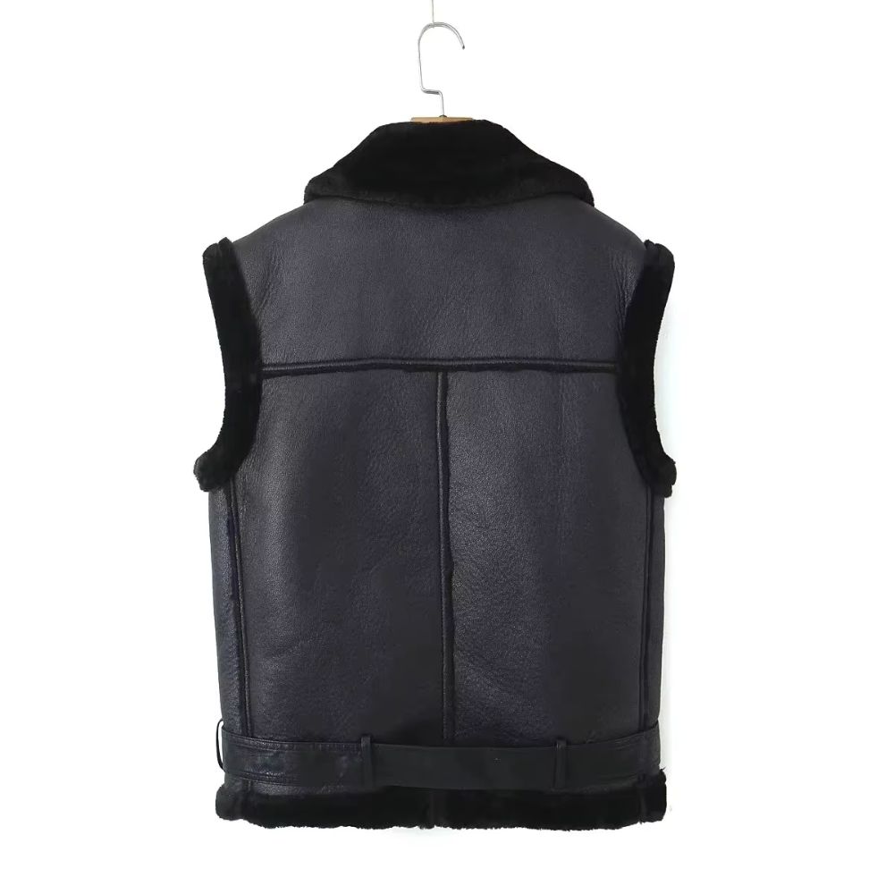Drune | Weste Damen aus Kunstleder mit Faux Shearling Futter