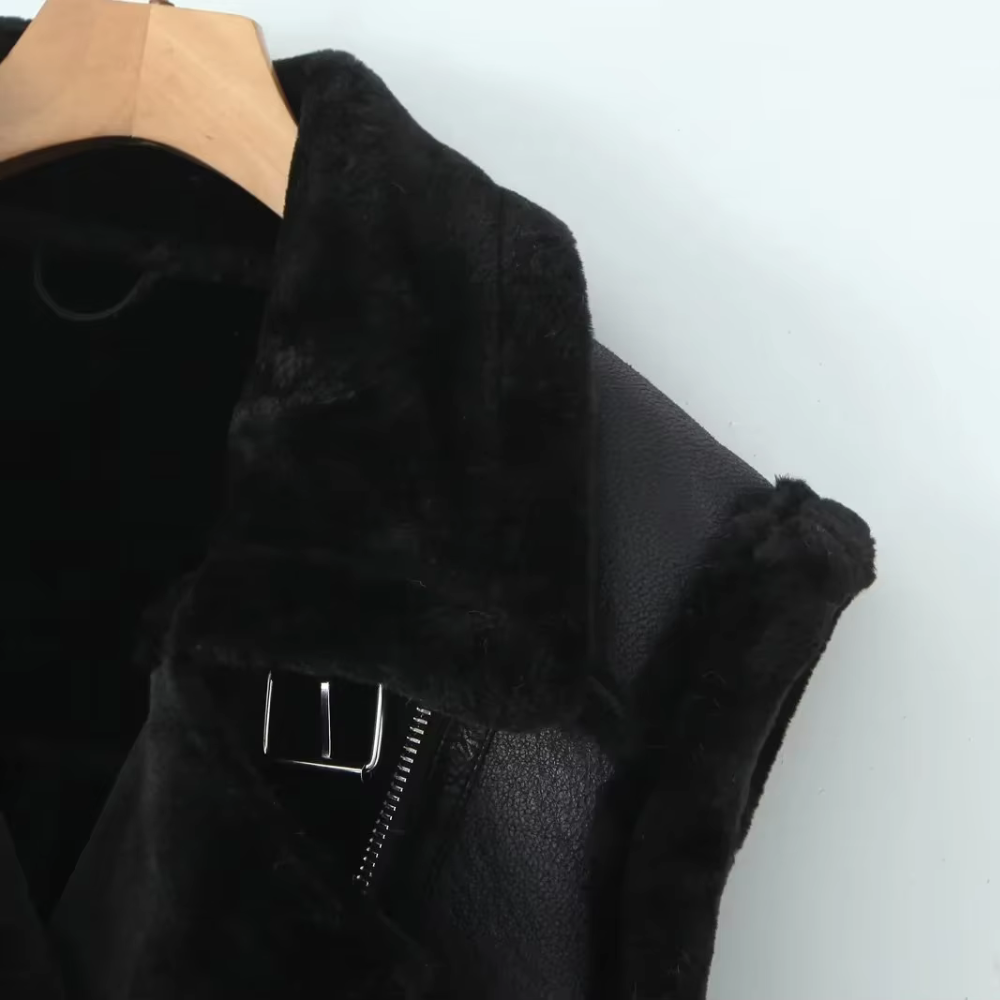 Drune | Weste Damen aus Kunstleder mit Faux Shearling Futter
