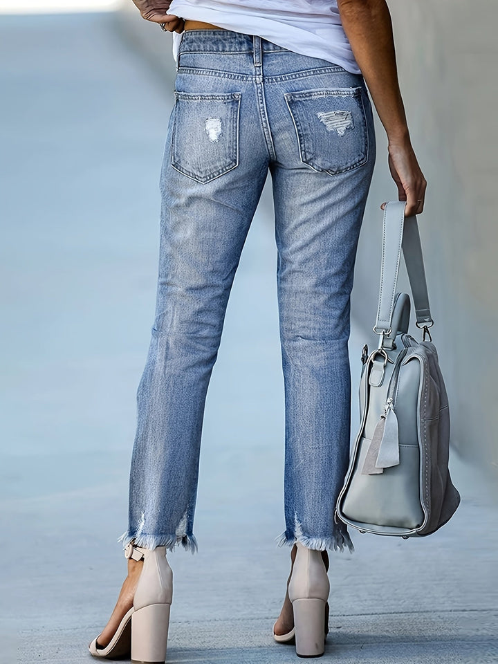 Drune | Trendy Ripped Jeans Mit Hoher Taille Und Geraden Beinen