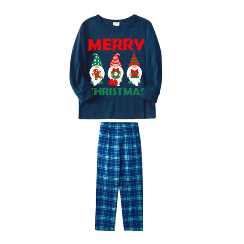 Drune | Weihnachts-Elf-Muster Blau Langarmshirt mit blauen Karomuster Familienpassenden Pyjamas