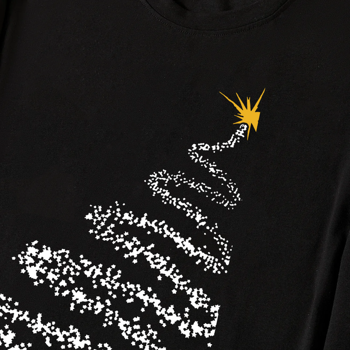Drune | Santa Claus und Weihnachtsbaum Print Schwarz Langarmtop mit Grün und Schwarz Karomuster Paar passende Schlafanzüge