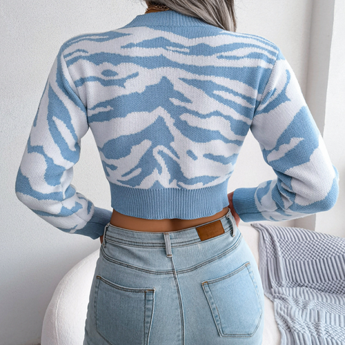 Drune | Gekürzter Strickpullover mit Tierdruck Weich und Trendy Perfekt Für Den Alltag