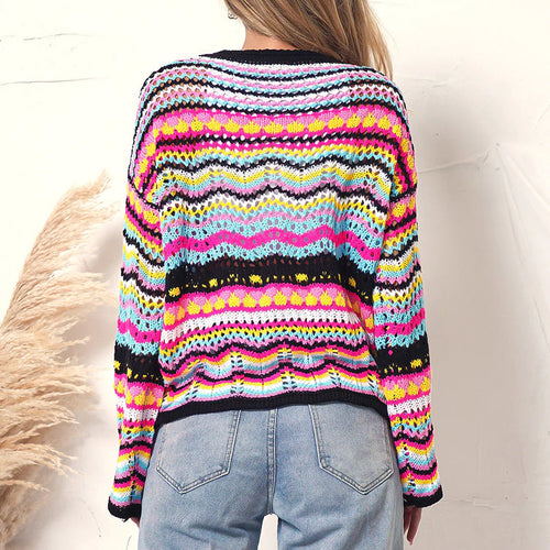 Drune | Bunte Strickjacke mit Muster Acryl Trendy und Bequem