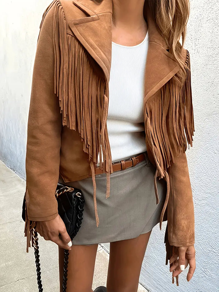Drune | Velourslederjacke mit Fransen
