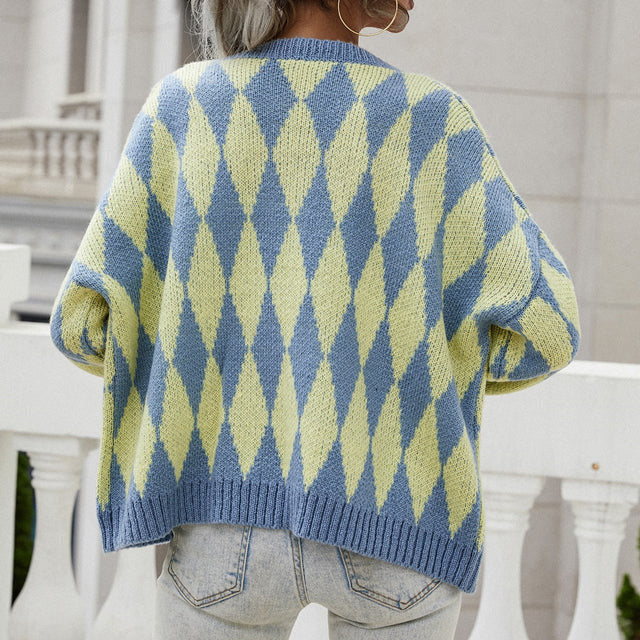 Drune | Cardigan mit Harlekin-muster Rundhals Lässig und Trendy