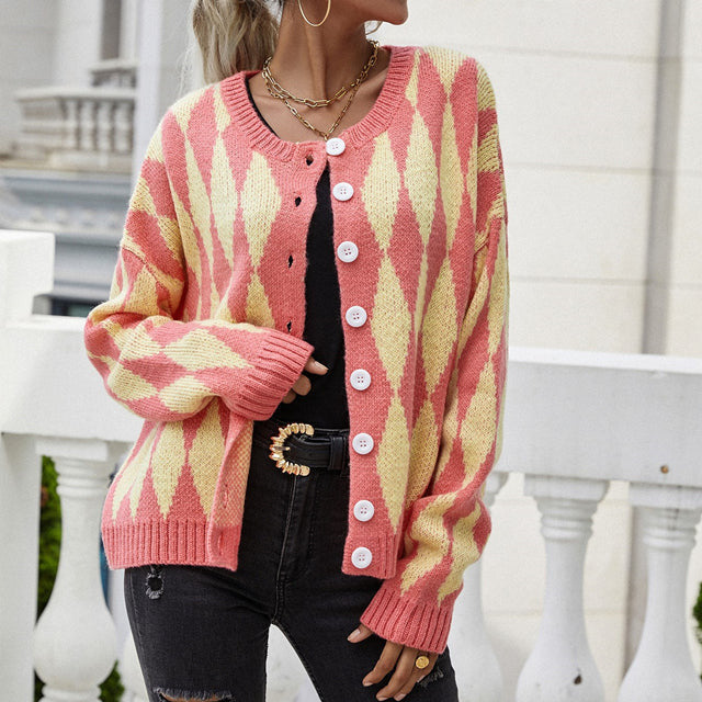 Drune | Cardigan mit Harlekin-muster Rundhals Lässig und Trendy