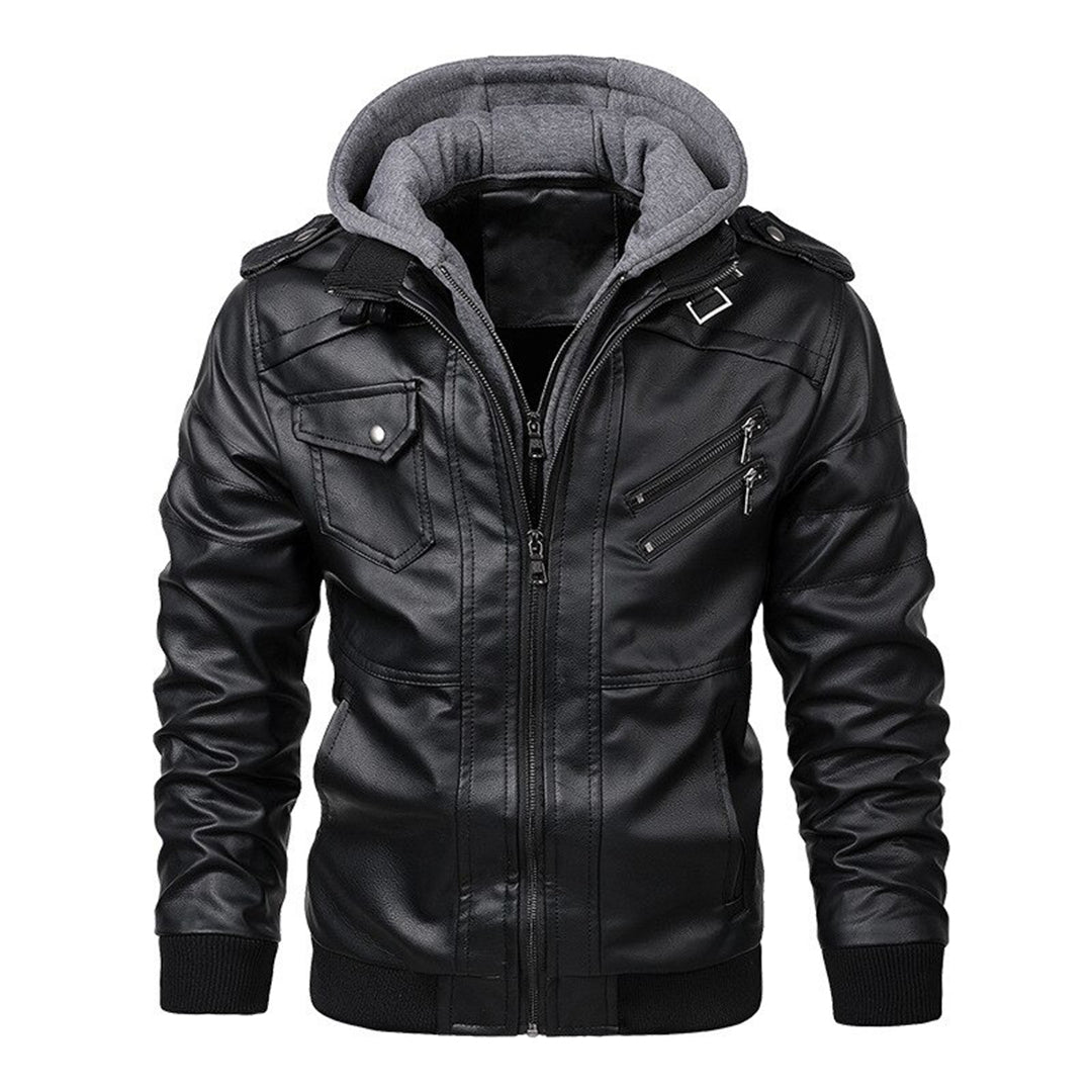 Drune | Herren Lederjacke mit Kapuze