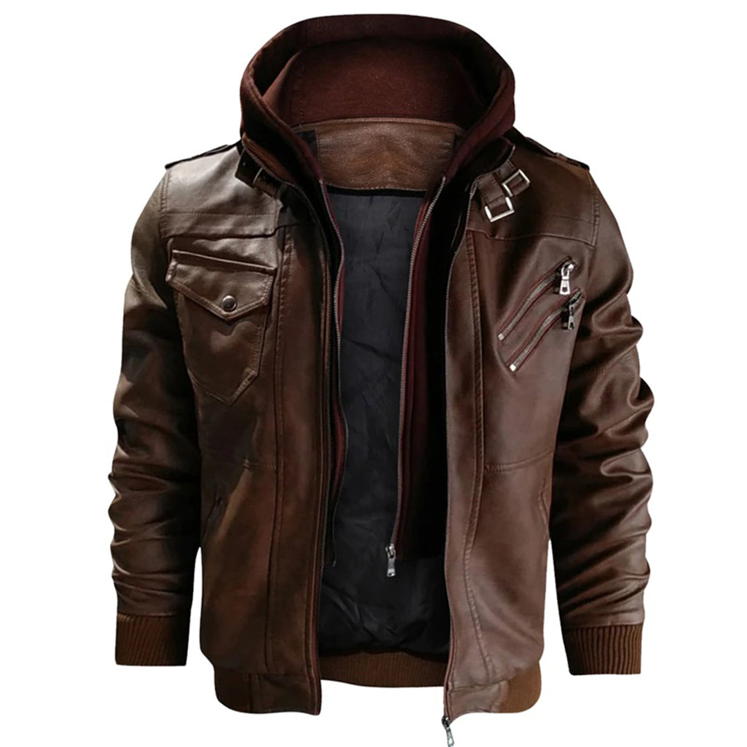 Drune | Herren Lederjacke mit Kapuze