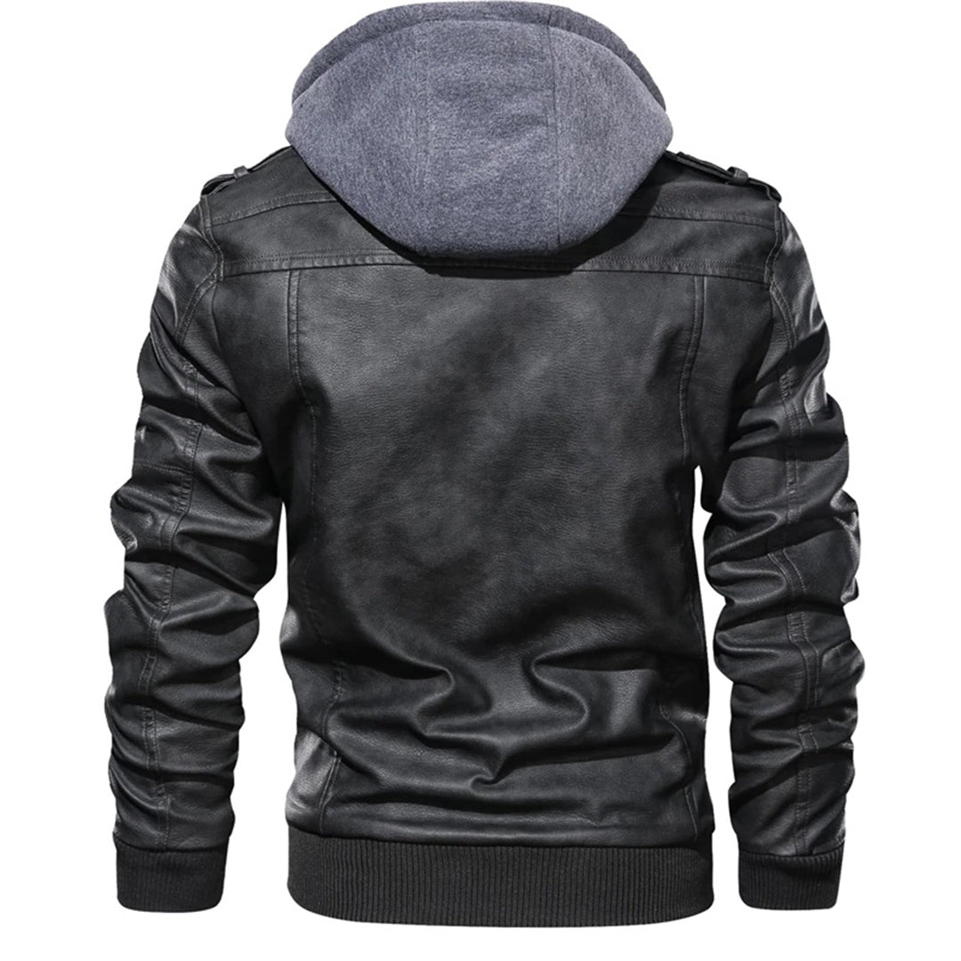 Drune | Herren Lederjacke - Biker-Stil mit doppellagiger Kapuze