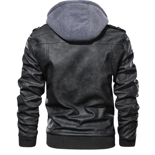 Drune | Herren Lederjacke - Biker-Stil mit doppellagiger Kapuze