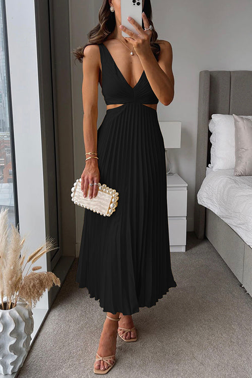 Drune | Plissierter Plunge Midi-Kleid