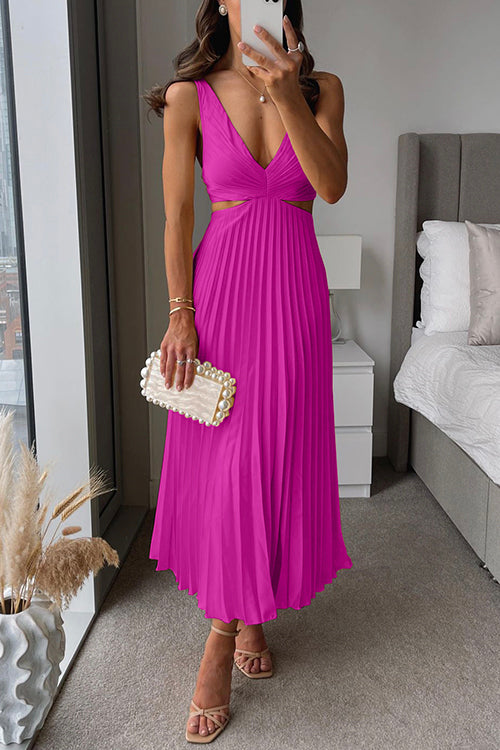 Drune | Plissierter Plunge Midi-Kleid
