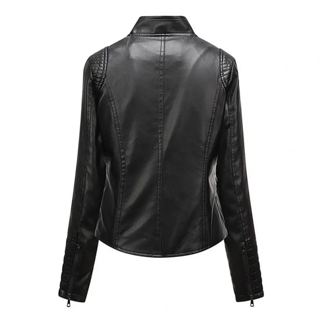 Drune | sportliche kurze Lederjacke für Damen mit Stehkragen