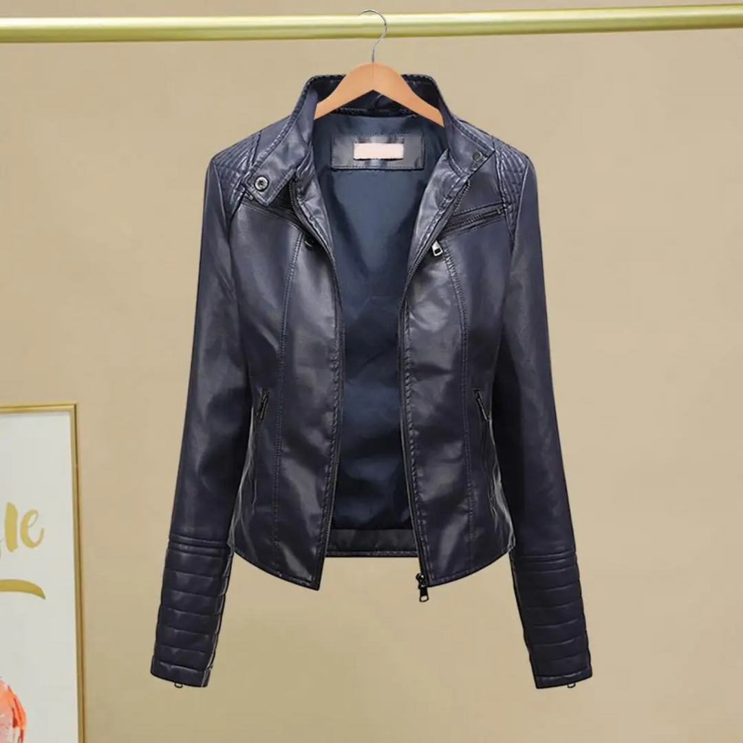 Drune | sportliche kurze Lederjacke für Damen mit Stehkragen