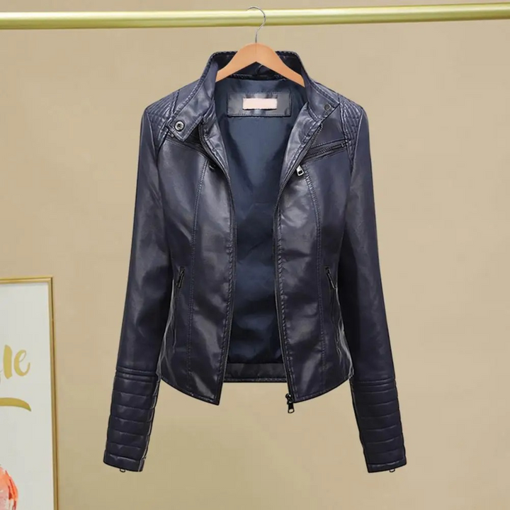 Drune | sportliche kurze Lederjacke für Damen mit Stehkragen