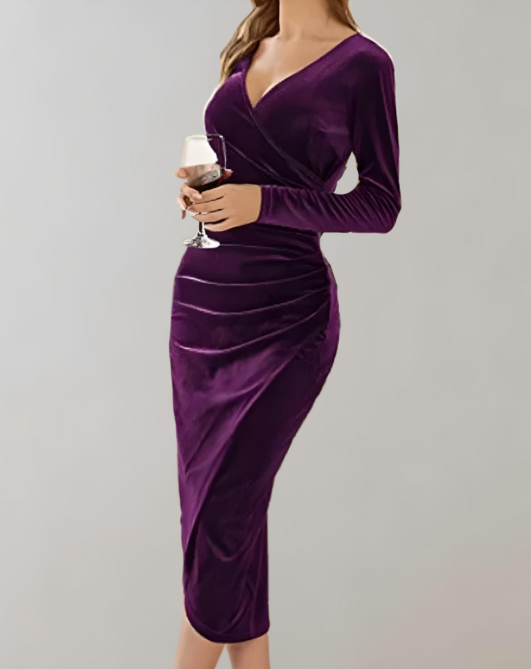 Drune | Wickelkleid aus Samt mit langen Ärmeln und Rüschen