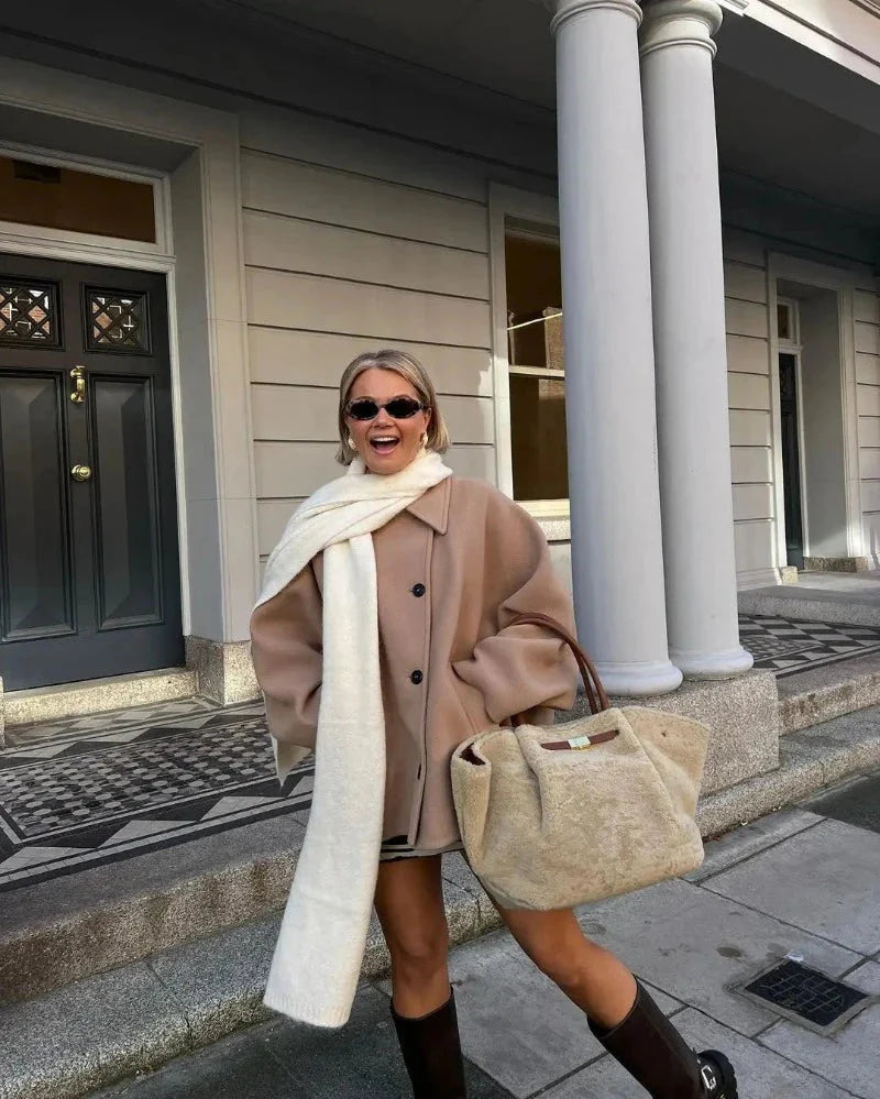 Drune | Damen übergangsjacke - Beige Oversized Mantel in Beige