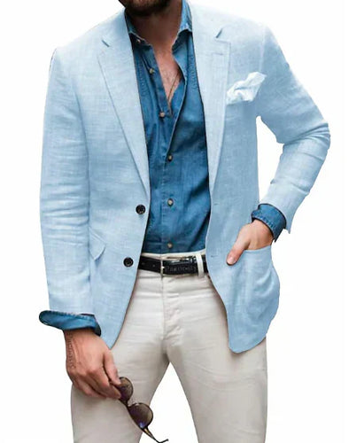 Drune | Herren Leinen Blazer Strand Hochzeit Lässig Tailored Fit Solide Farbe Einreihig Zwei Knöpfe