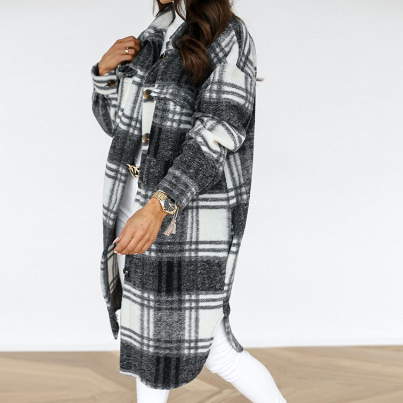 Drune | Schicker Herbst Lange Kariertes Jacket für Frauen