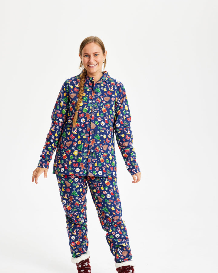 Drune | Verrückter Weihnachts-Pyjama Flanell Blau - Damen