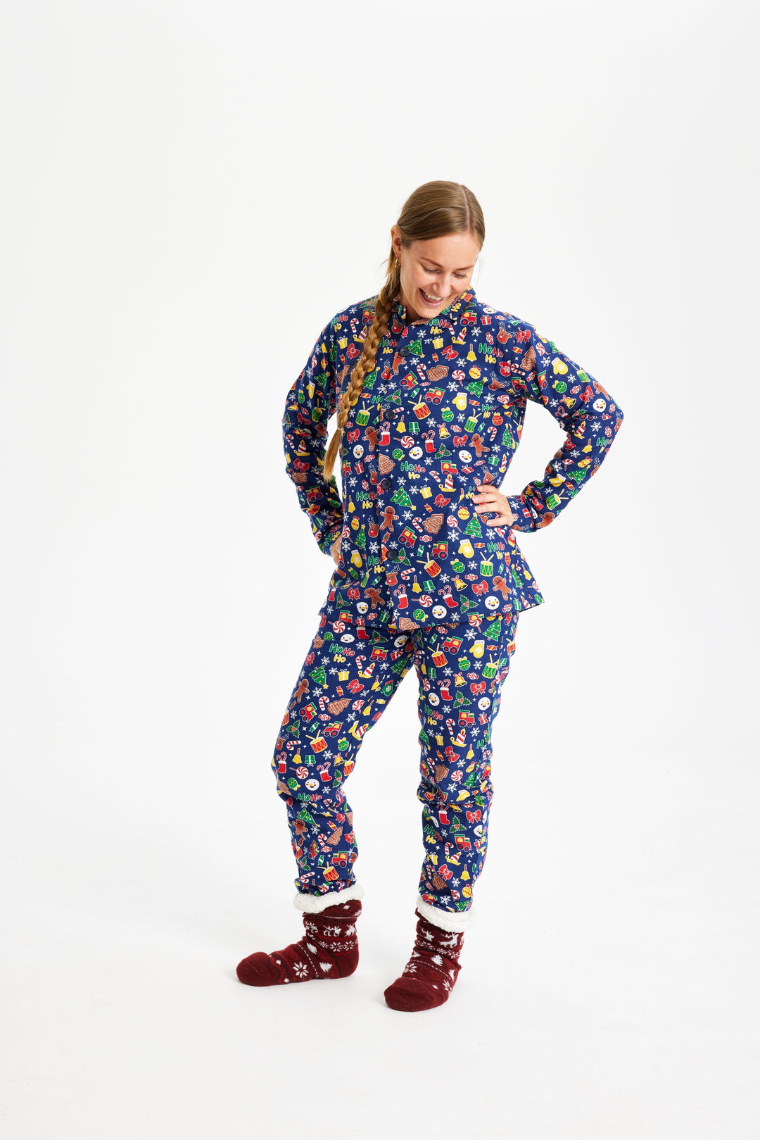 Drune | Verrückter Weihnachts-Pyjama Flanell Blau - Damen