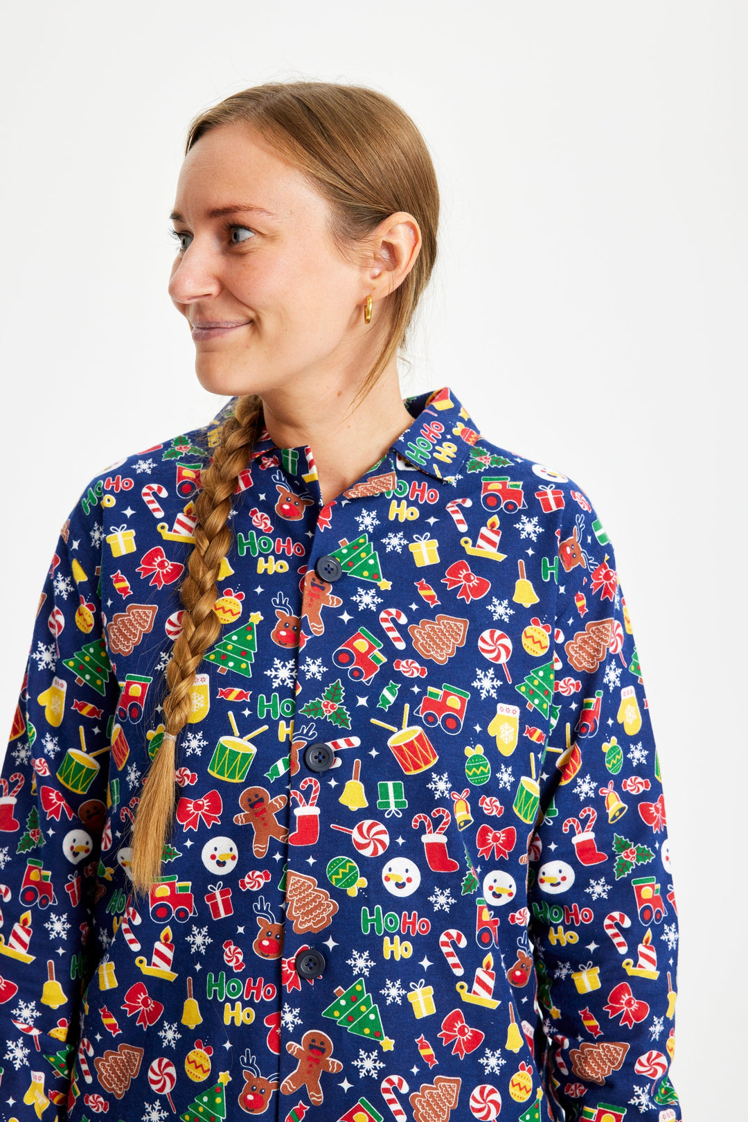 Drune | Verrückter Weihnachts-Pyjama Flanell Blau - Damen