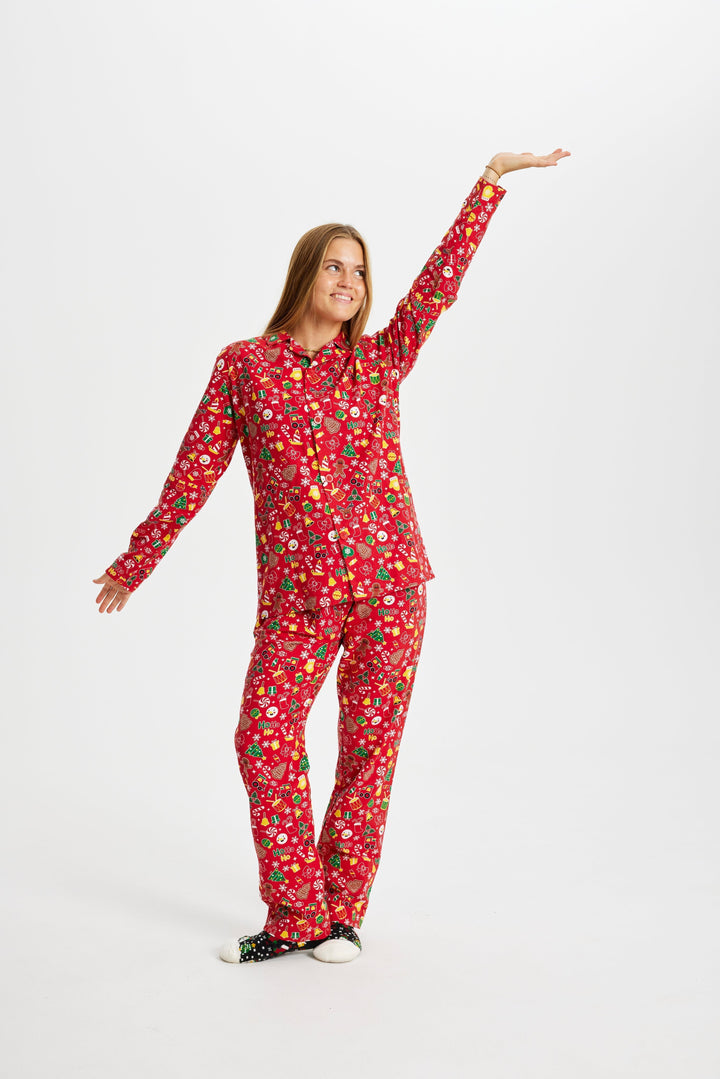 Drune | Verrückter Weihnachts-Pyjama Flanell Rot - Damen