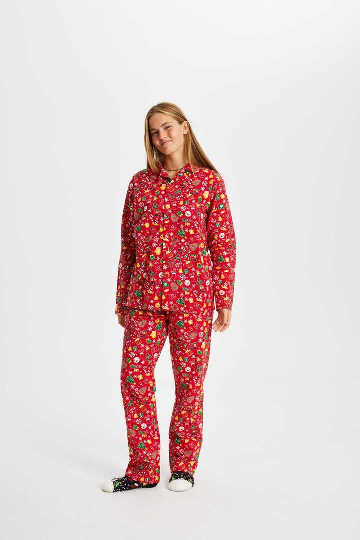 Drune | Verrückter Weihnachts-Pyjama Flanell Rot - Damen